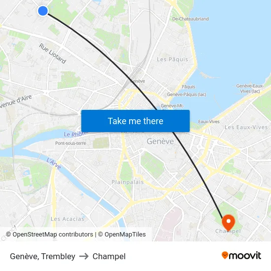 Genève, Trembley to Champel map