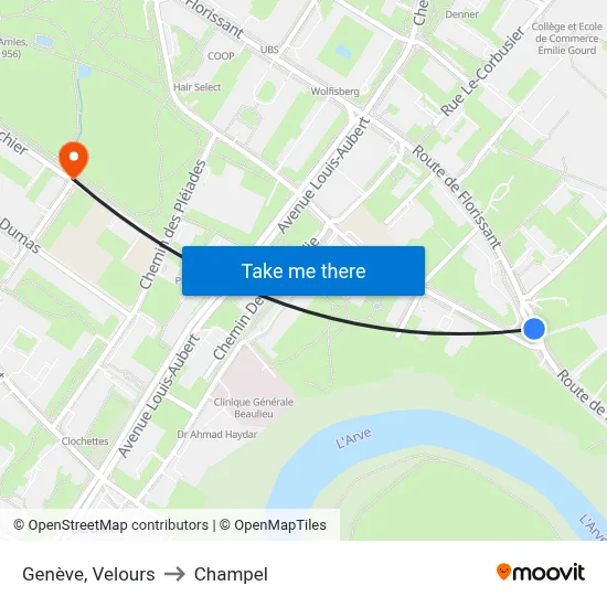 Genève, Velours to Champel map