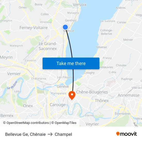 Bellevue Ge, Chênaie to Champel map