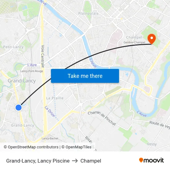 Grand-Lancy, Lancy Piscine to Champel map