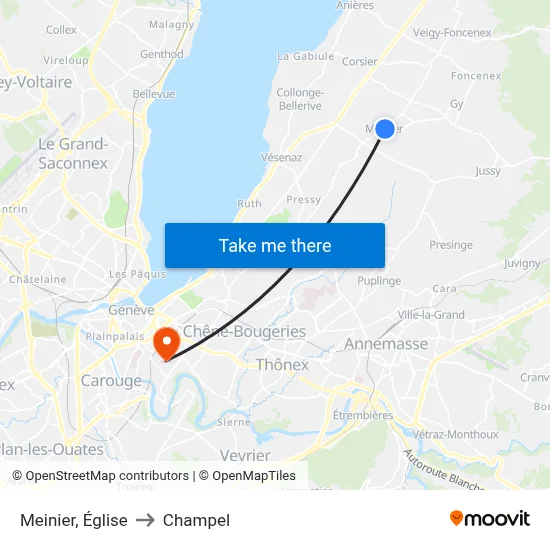 Meinier, Église to Champel map