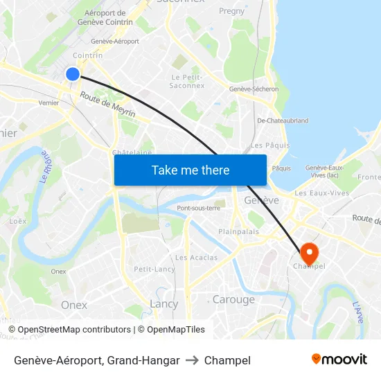 Genève-Aéroport, Grand-Hangar to Champel map
