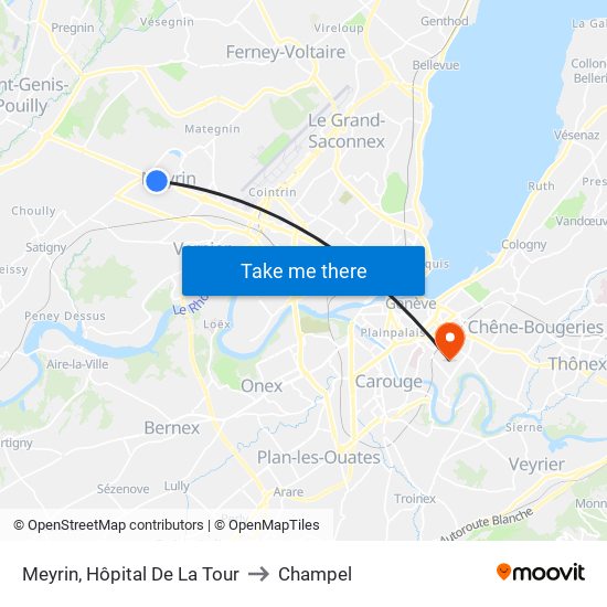 Meyrin, Hôpital De La Tour to Champel map