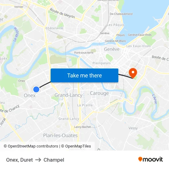 Onex, Duret to Champel map