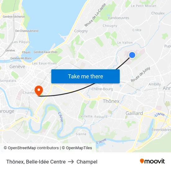 Thônex, Belle-Idée Centre to Champel map