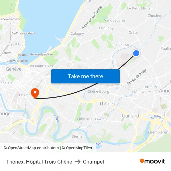 Thônex, Hôpital Trois-Chêne to Champel map