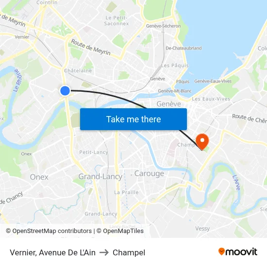 Vernier, Avenue De L'Ain to Champel map