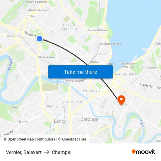 Vernier, Balexert to Champel map