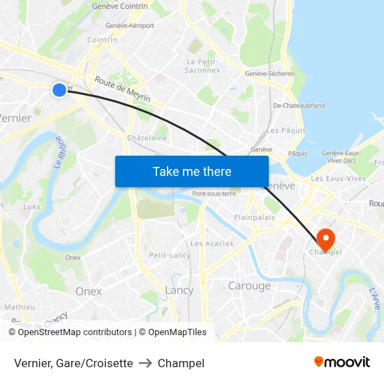 Vernier, Gare/Croisette to Champel map