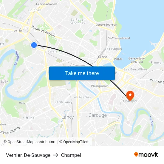 Vernier, De-Sauvage to Champel map