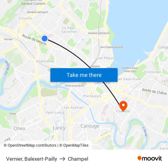 Vernier, Balexert-Pailly to Champel map