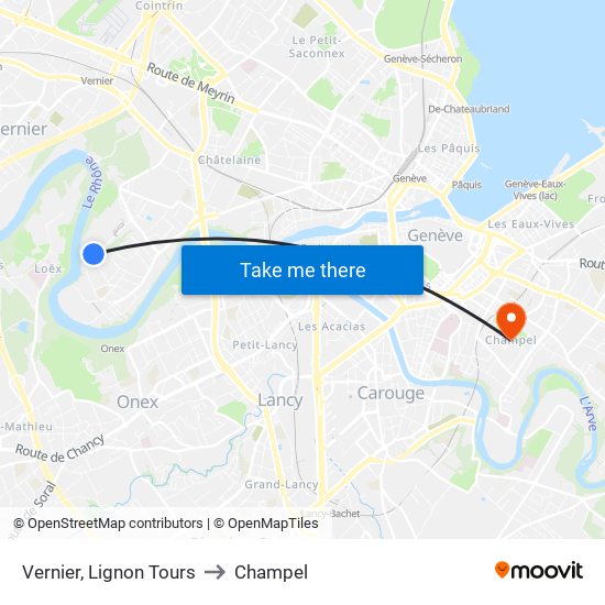 Vernier, Lignon Tours to Champel map