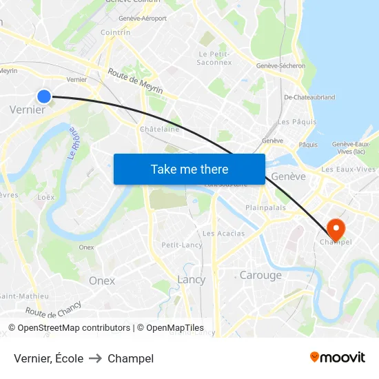 Vernier, École to Champel map