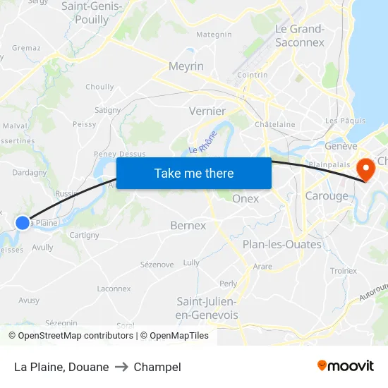La Plaine, Douane to Champel map
