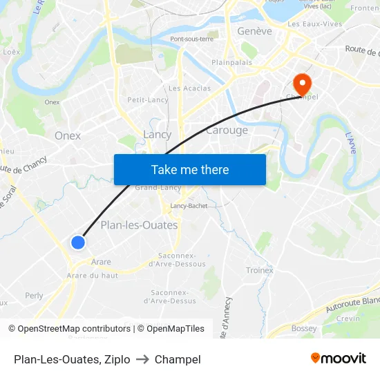 Plan-Les-Ouates, Ziplo to Champel map