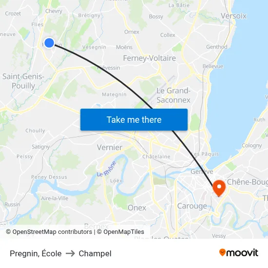 Pregnin, École to Champel map
