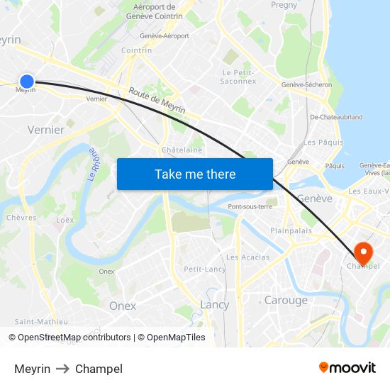 Meyrin to Champel map