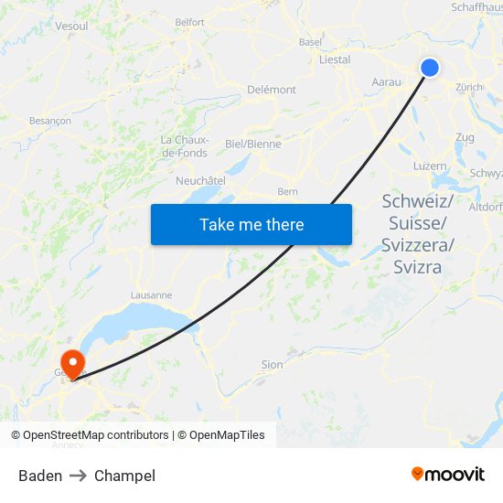 Baden to Champel map