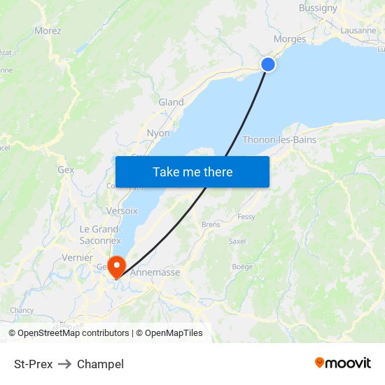 St-Prex to Champel map