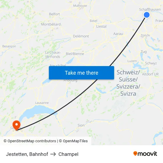 Jestetten, Bahnhof to Champel map