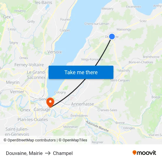 Douvaine, Mairie to Champel map