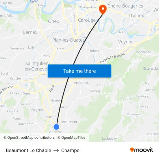 Beaumont, Le Châble to Champel map