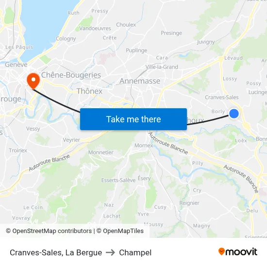 Cranves-Sales, La Bergue to Champel map