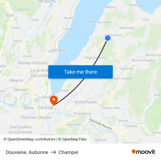 Douvaine, Aubonne to Champel map