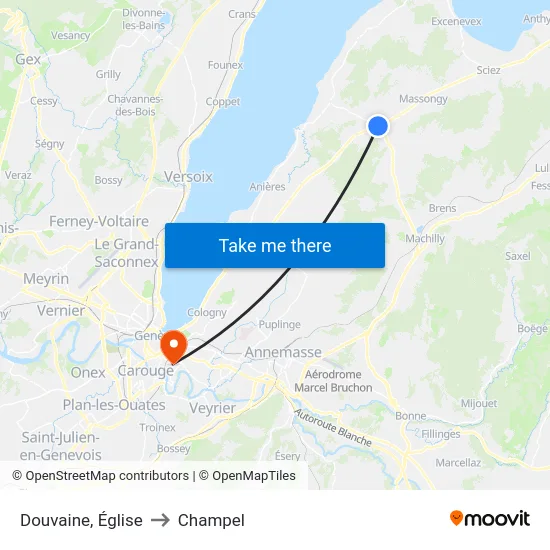 Douvaine, Église to Champel map