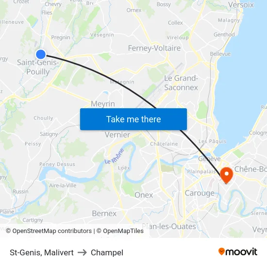 St-Genis, Malivert to Champel map