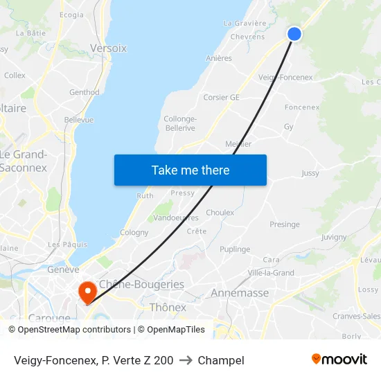 Veigy-Foncenex, P. Verte Z 200 to Champel map