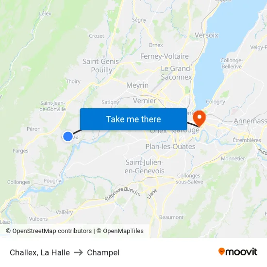 Challex, La Halle to Champel map