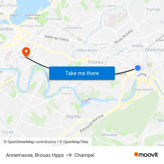 Annemasse, Brouaz Hpps to Champel map