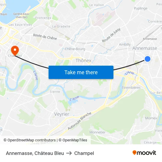 Annemasse, Château Bleu to Champel map