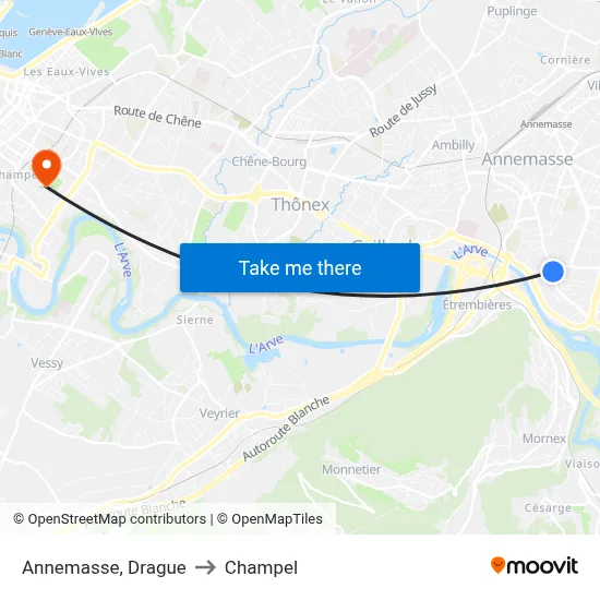 Annemasse, Drague to Champel map