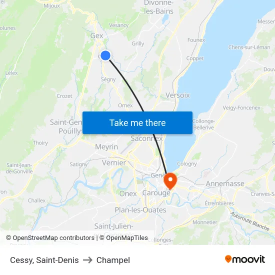 Cessy, Saint-Denis to Champel map