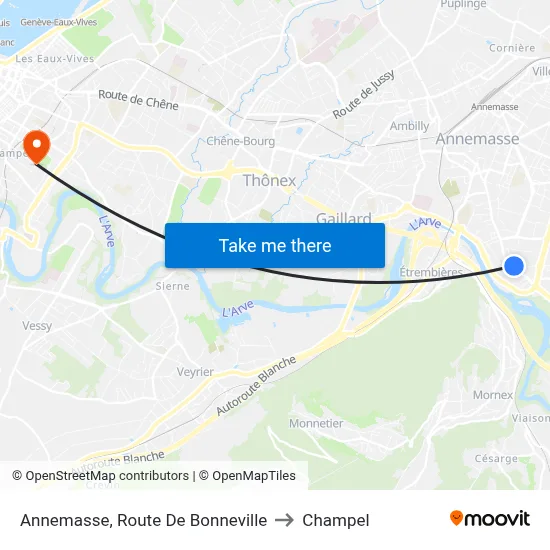 Annemasse, Route De Bonneville to Champel map