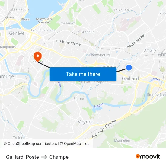 Gaillard, Poste to Champel map