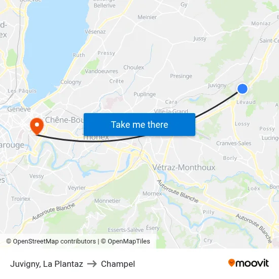 Juvigny, La Plantaz to Champel map