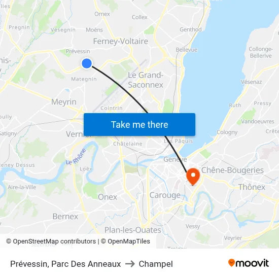 Prévessin, Parc Des Anneaux to Champel map