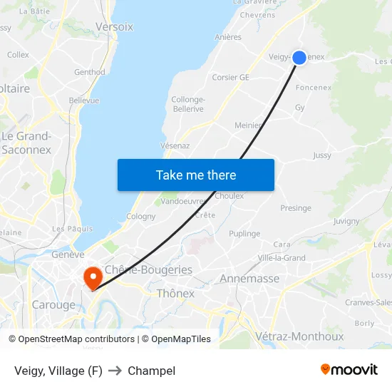 Veigy, Village (F) to Champel map