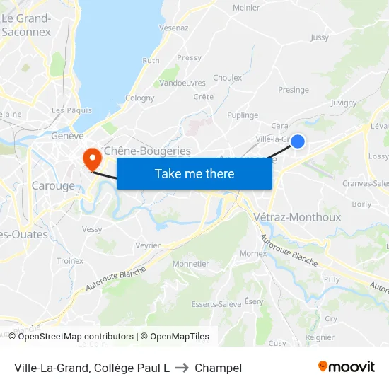 Ville-La-Grand, Collège Paul L to Champel map