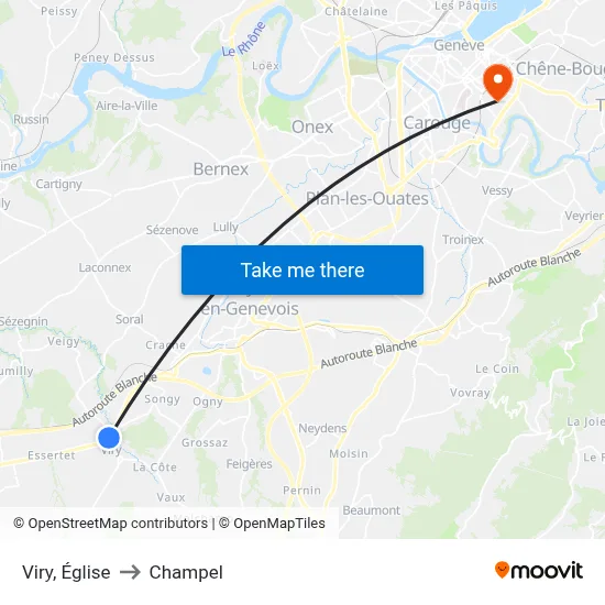 Viry, Église to Champel map