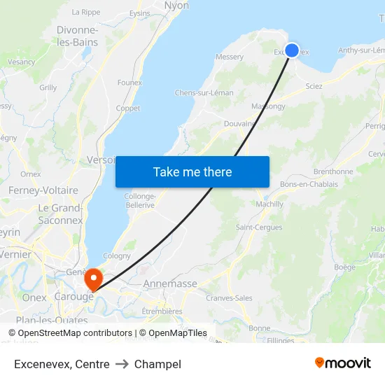 Excenevex, Centre to Champel map