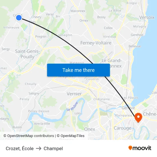 Crozet, École to Champel map