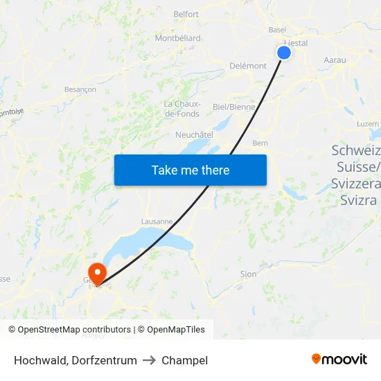 Hochwald, Dorfzentrum to Champel map