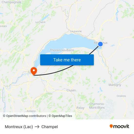 Montreux (Lac) to Champel map