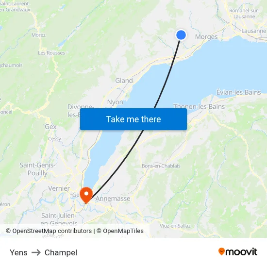 Yens to Champel map
