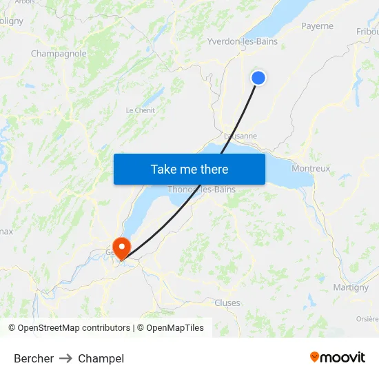 Bercher to Champel map