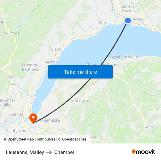 Lausanne, Malley to Champel map